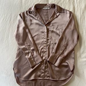 Abercrombie and Fitch Silk Oversized Button Down in Mauve